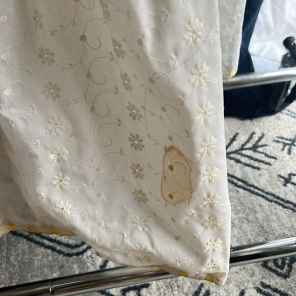 1970's Wedding Dress, Vintage White Eye-lit details, yellow ribbon, Size Medium - Picture 9 of 14